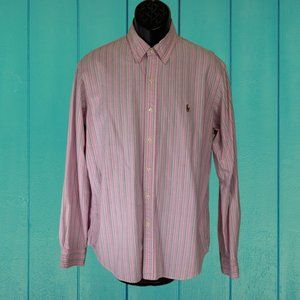 Polo by Ralph Lauren Button Front Shirt, Pink Stripe, Large (P112023-2)